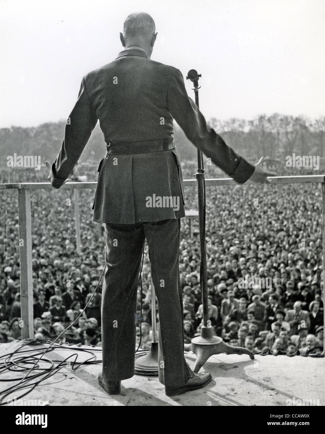 GENERAL CHARLES DE GAULLE making a speech in 1944 during his visit to Canada Stock Photo