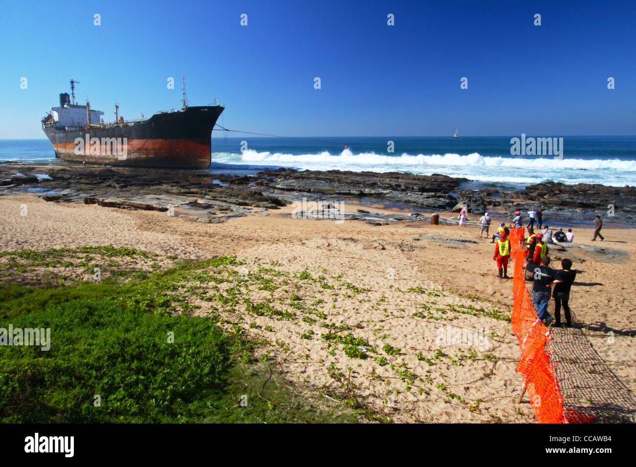 The MT Phoenix which ran aground at Sheffield Beach, North of Durban on the Kwazulu Natal North Coast, South Africa Stock Photo