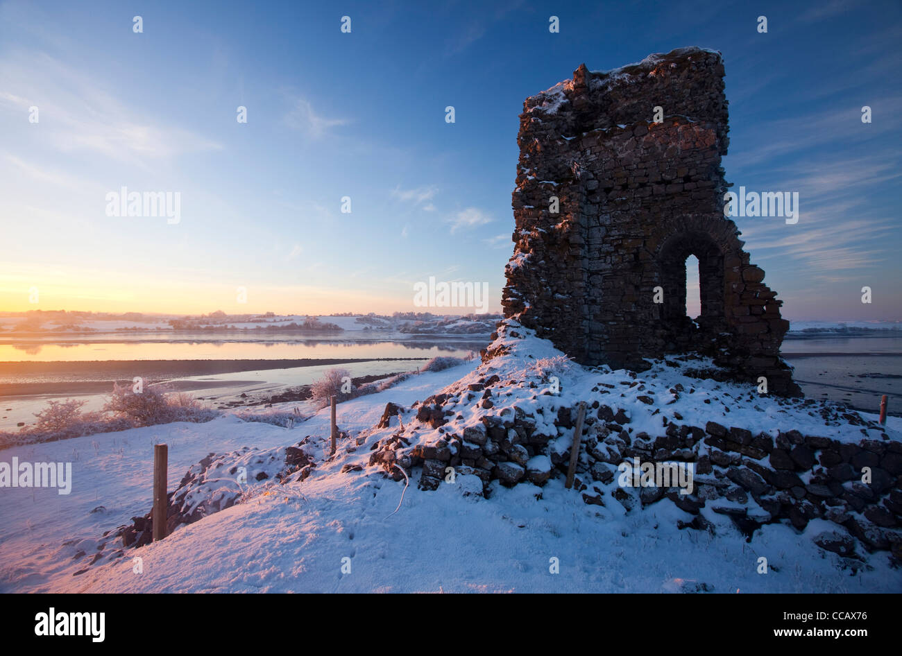 Winter sunset over Castleconnor Castle, County  Sligo, Ireland. Stock Photo