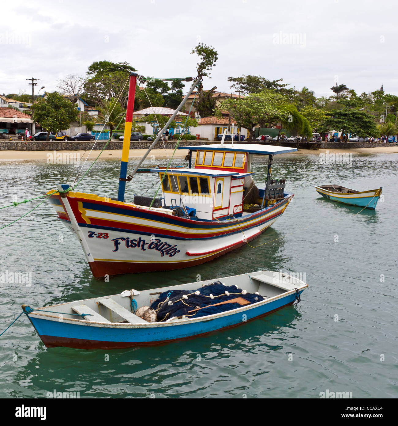 Fishing boats at anchor in Armacao dos Buzios Brazil Stock Photo