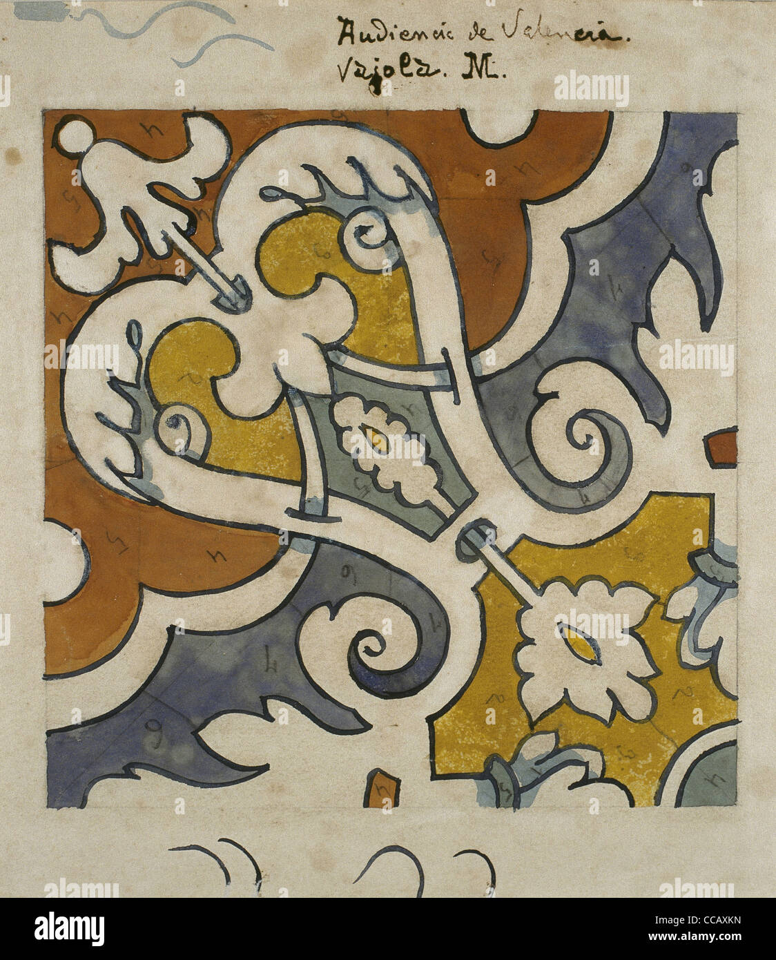 Original model for tile of support number 31. By Antonio Gallissa Soque (1861-1903). Stock Photo