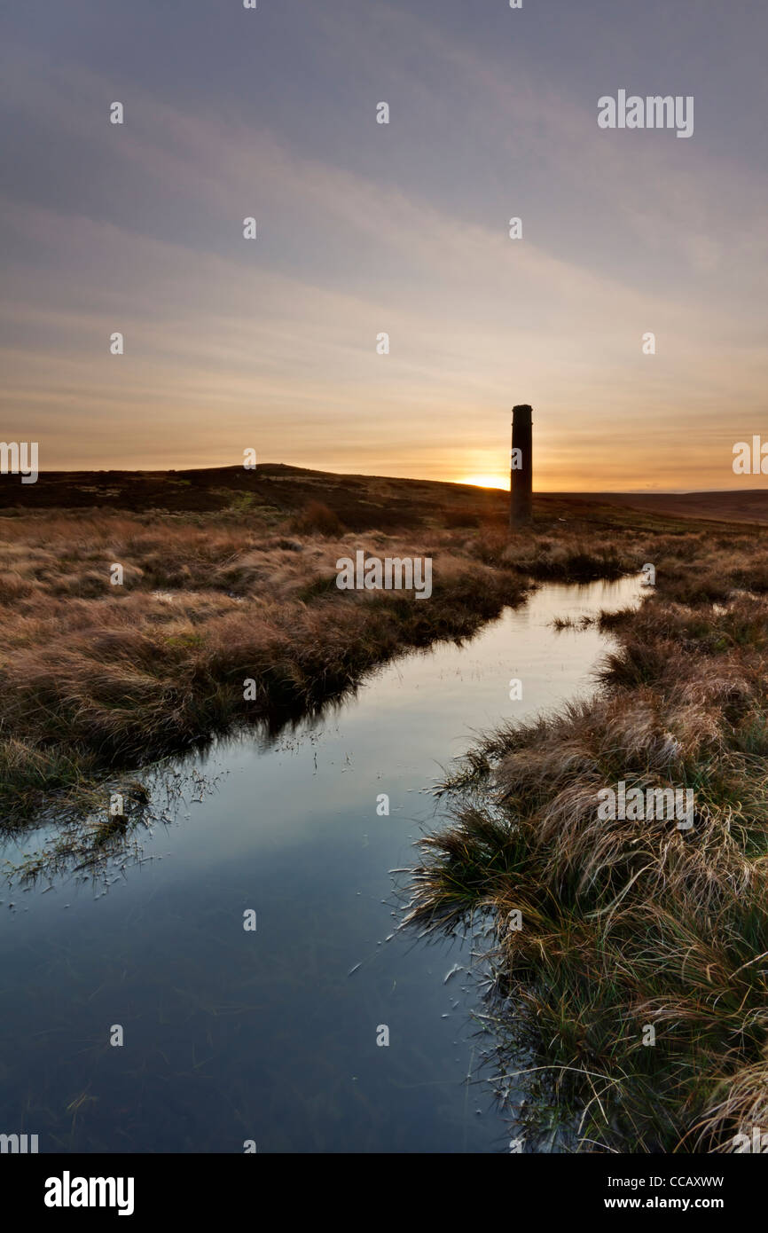 The remains of a chimney from the Sikehead Lead Mine on Allenshields and Buckshott Moor, County Durham Stock Photo