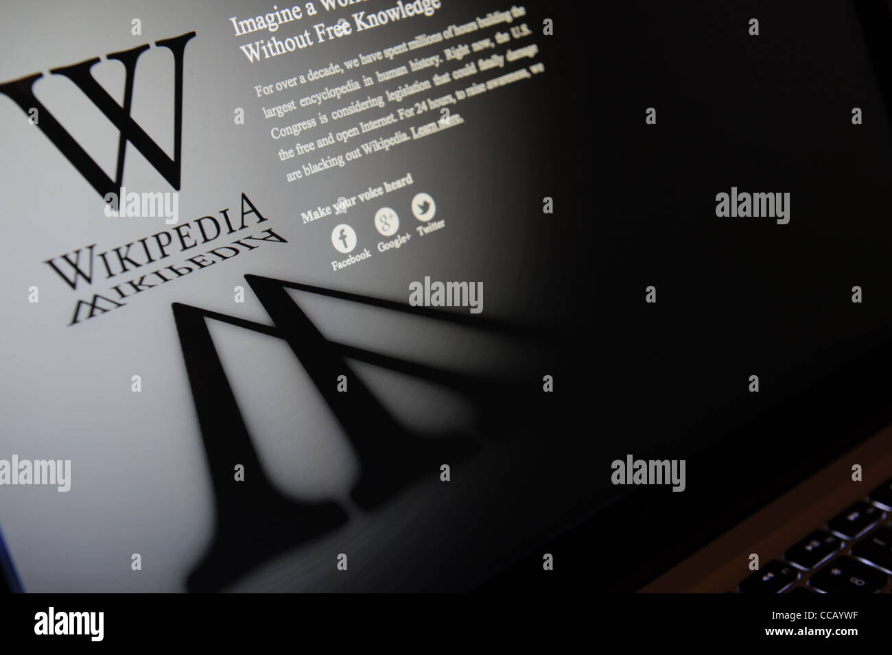 Computer screen showing the website for free online encyclopedia