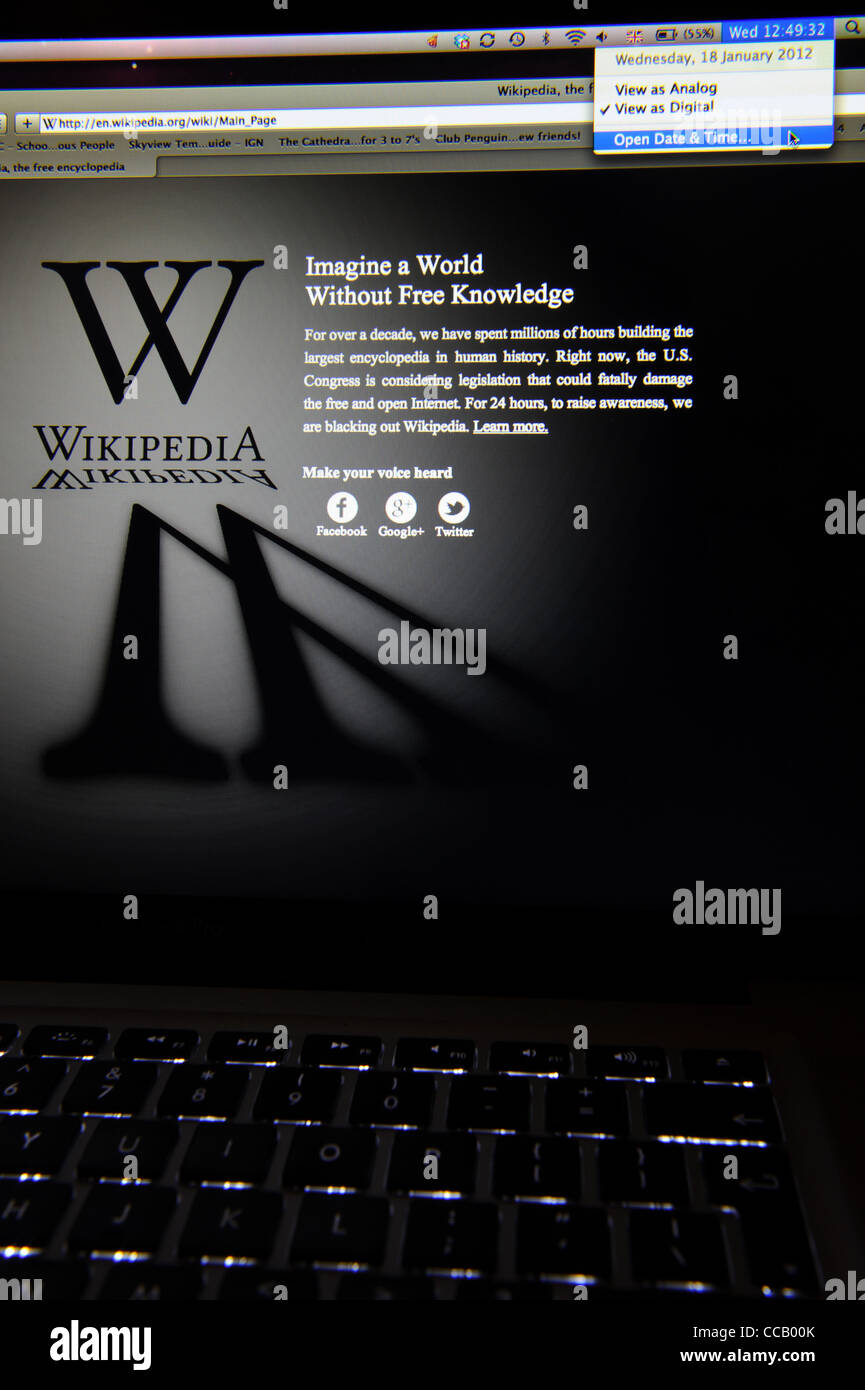 Computer screen showing the website for free online encyclopedia
