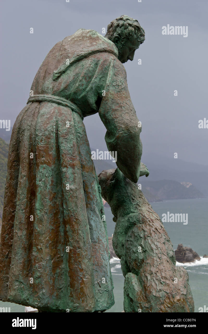 Statue of Saint Francis of Assisi with dog Monterosso al Mare Stock