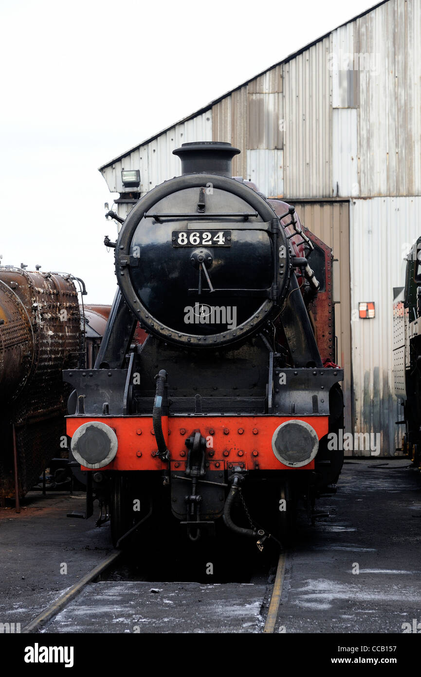 LMS Stanier 8F 2-8-0 locomotive 8624 standing outside the main shed at the great central railway loughborough england uk Stock Photo