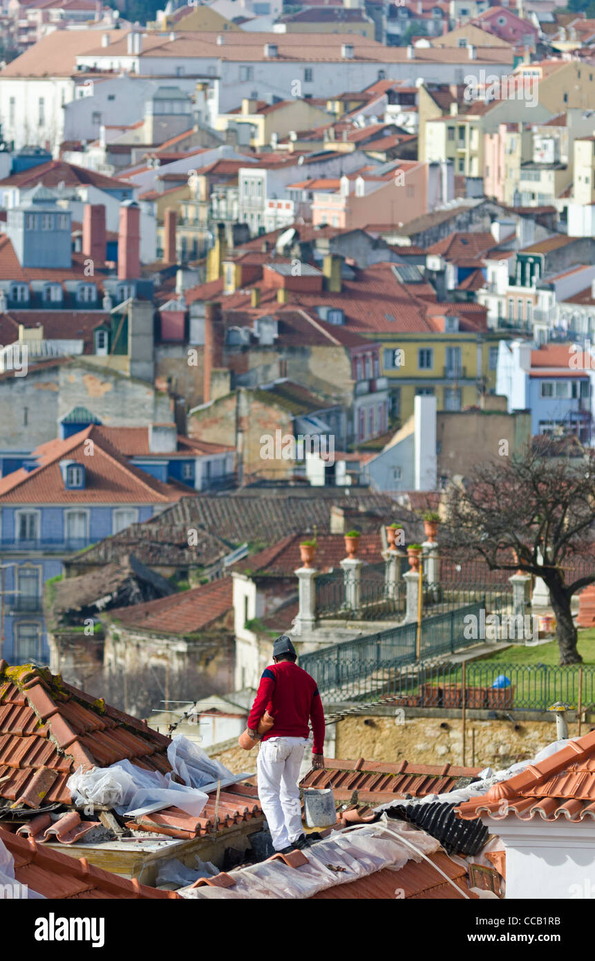 Views from Miradouro Santa Catarina. Bairro Alto, Lisbon. Portugal Stock Photo