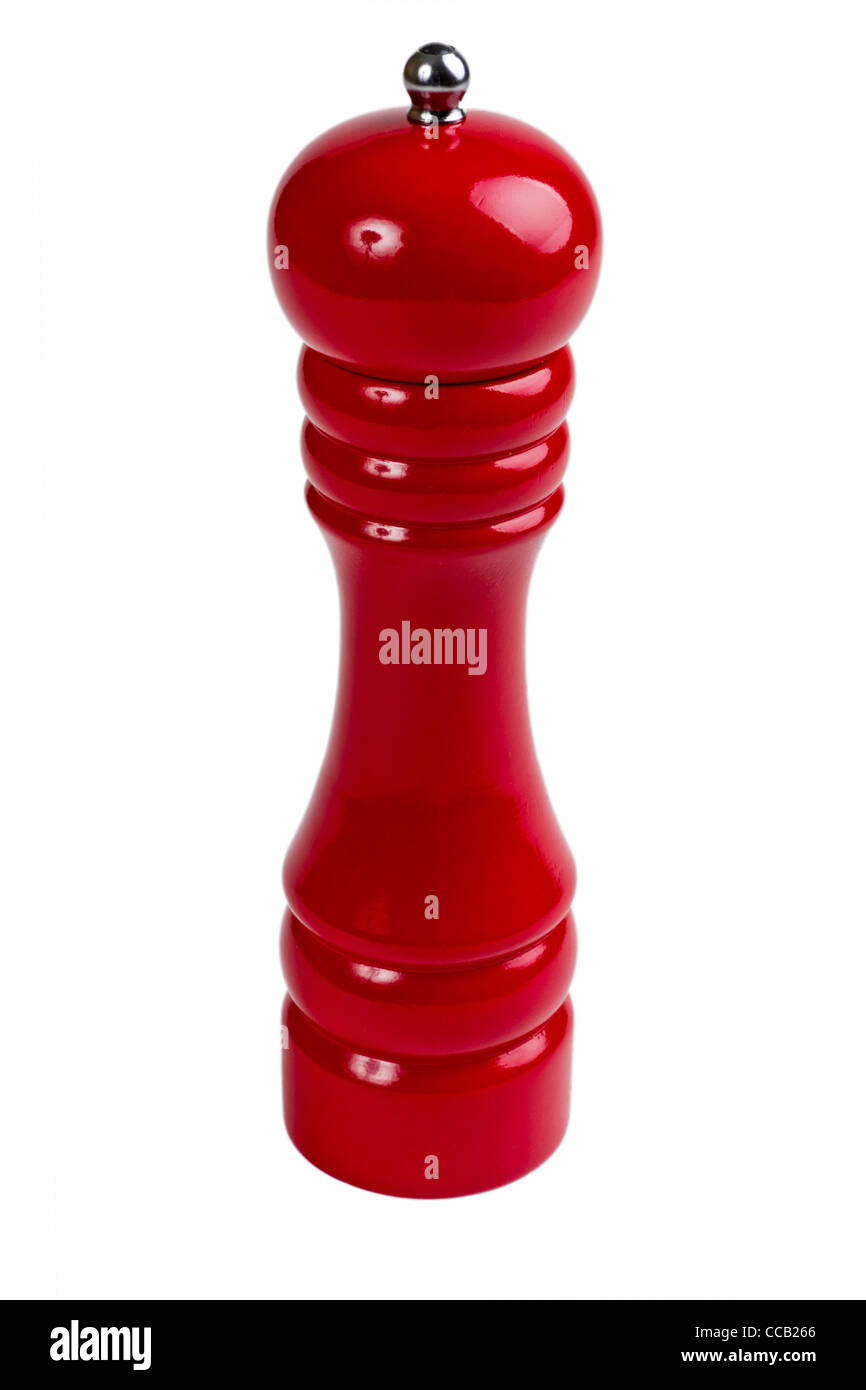 Bright red wooden pepper mill Stock Photo Alamy