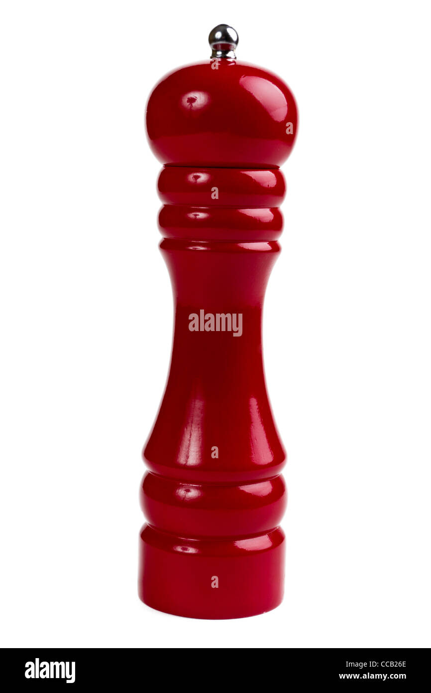 Bright red wooden pepper mill Stock Photo Alamy