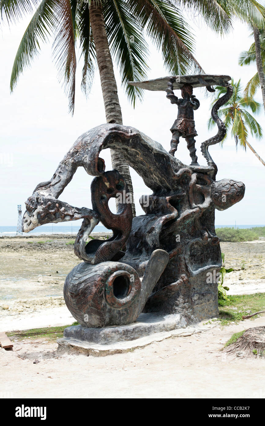 Surfing Sculpture at Cloud 9 wave, Siargao island, Philippines. Stock Photo