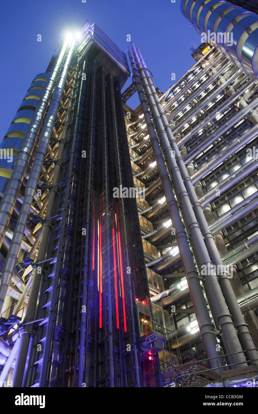 Lloyd's Building, designed by Richard Rogers, at dusk, is home to Lloyd's of London, England, UK. Stock Photo