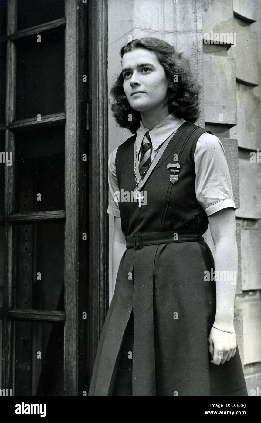 ELIZABETH DE GAULLE daughter of Free French leader Charles de Gaulle at Our Lady of Sion  school, Worthing, Sussex, June, 1941 Stock Photo