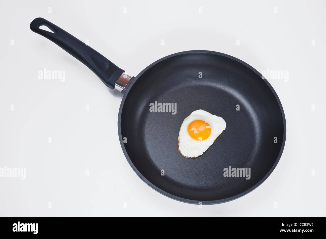 ein Spiegelei wird in einer Bratpfanne gebraten | a fried egg is pan-fry Stock Photo
