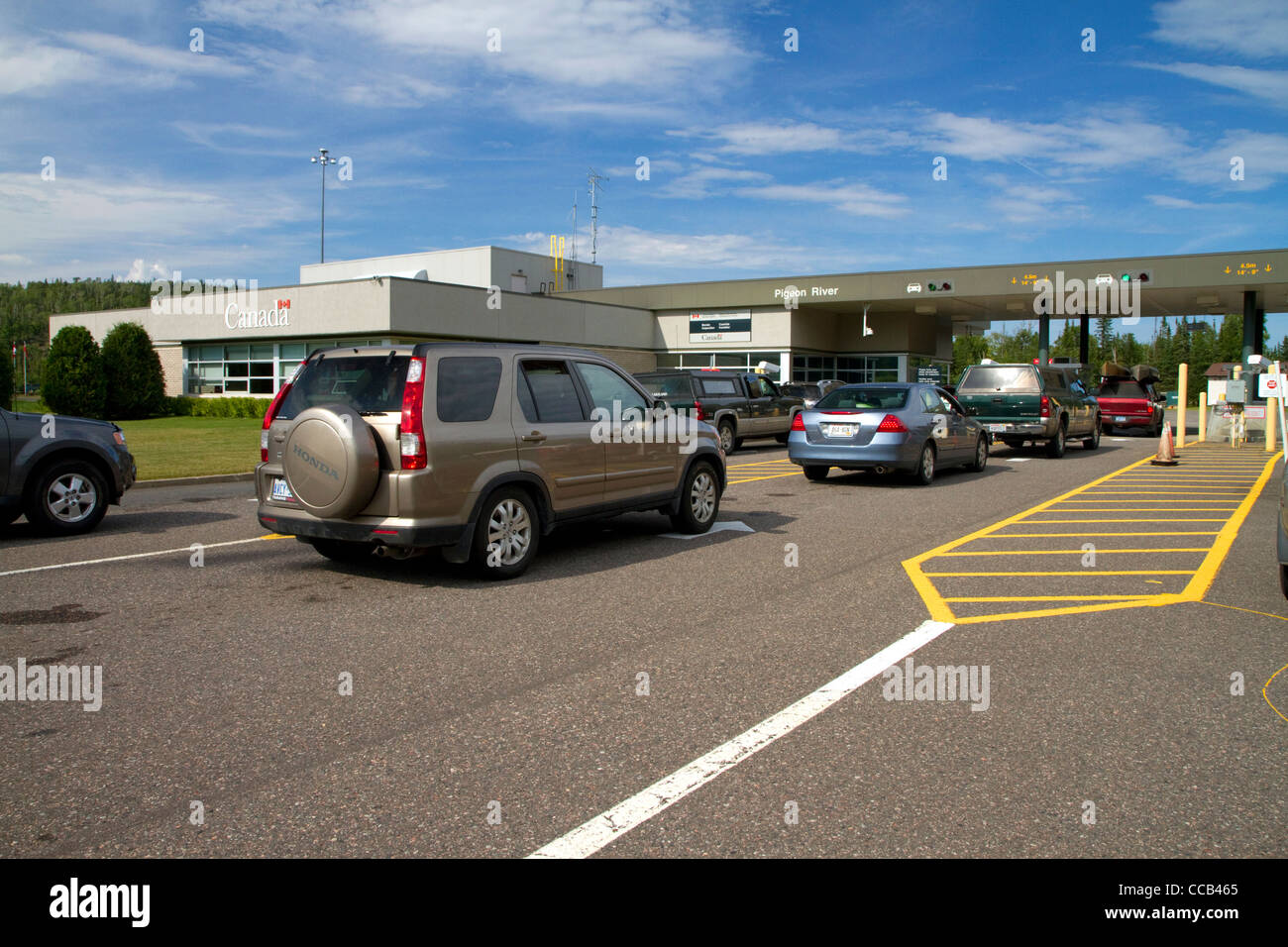 The border crossing from Minnesota, USA into Ontario, Canada Stock