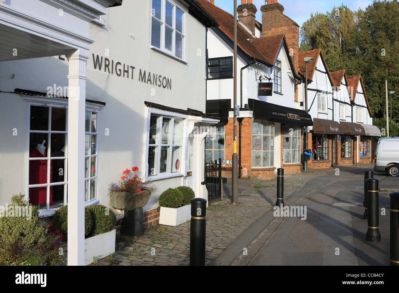 Row of shops with bow fronted windows in Amersham Old Town in Buckinghamshire Stock Photo
