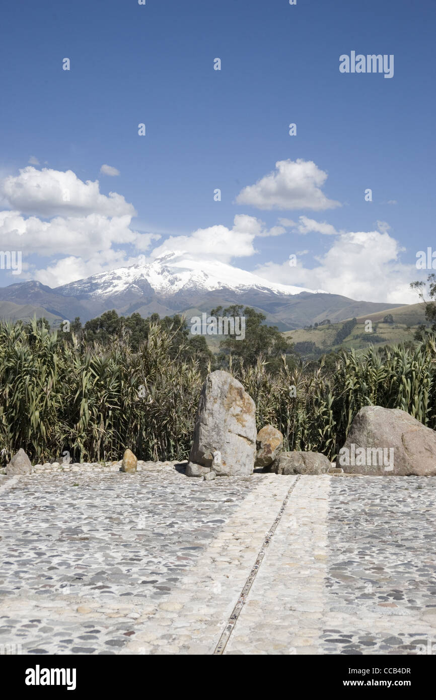 Ecuador Quito Equator with Chimborazo volcano in background Stock Photo