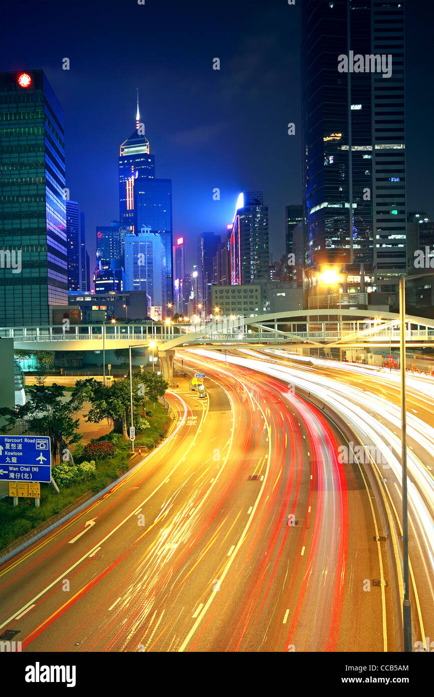 traffic in downtown in hong kong at night Stock Photo - Alamy