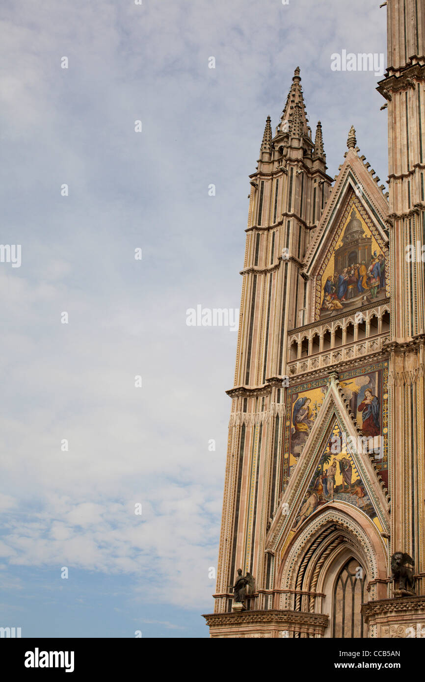 Ornately decorated facade of Orvieto cathedral, Italy. Stock Photo