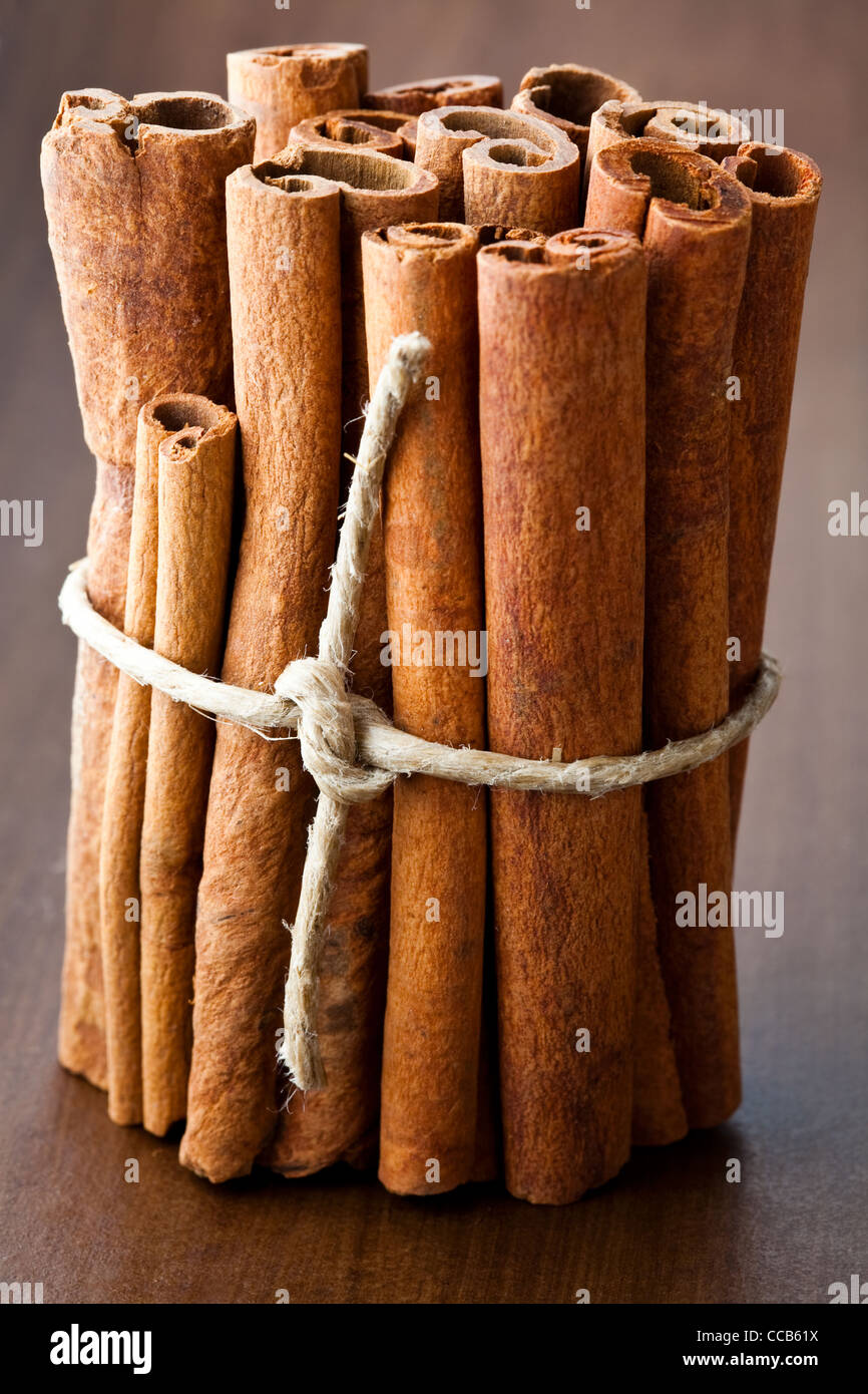 Close-up of aromatic cinnamon sticks for Christmas Stock Photo