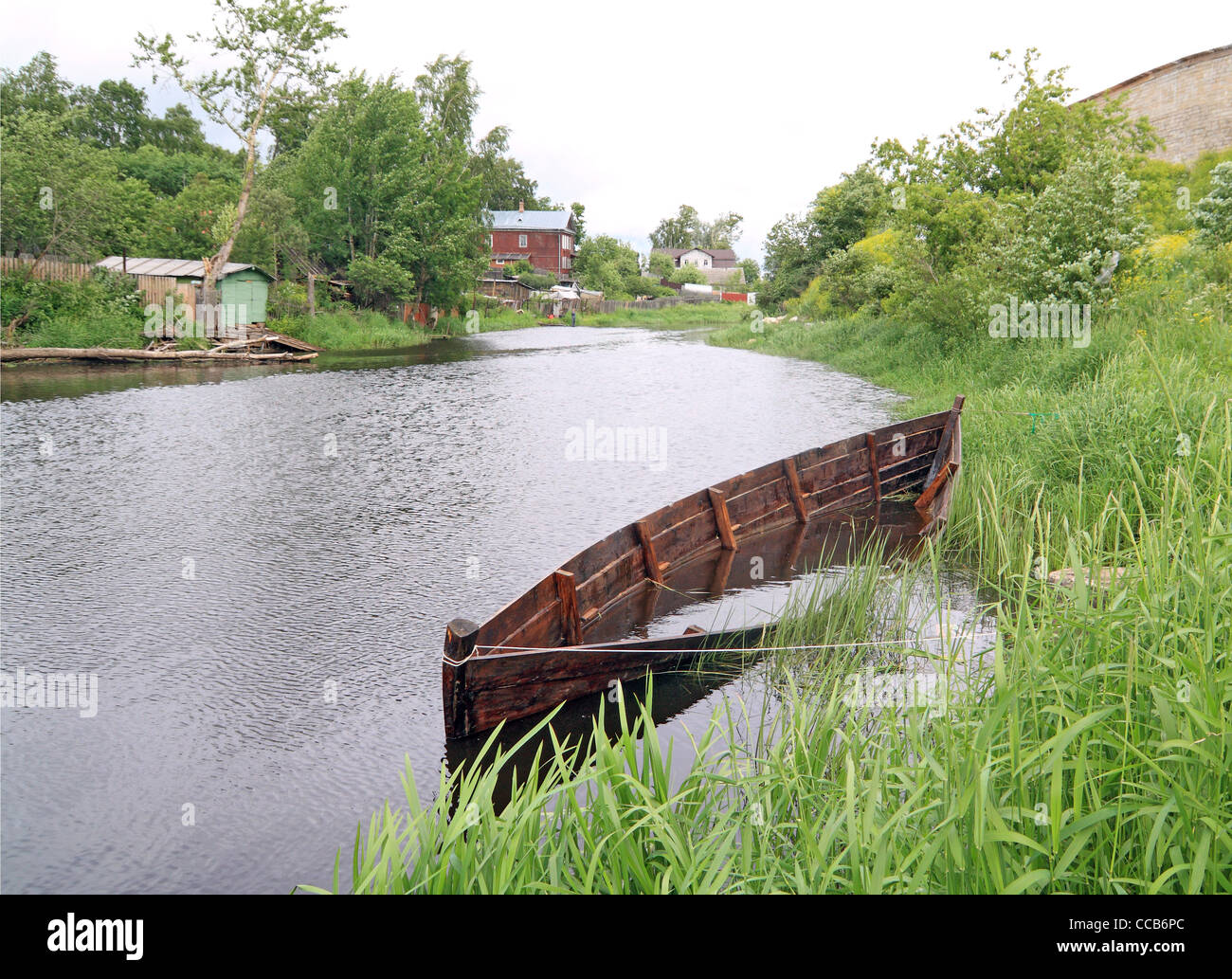 aging drowned boat Stock Photo