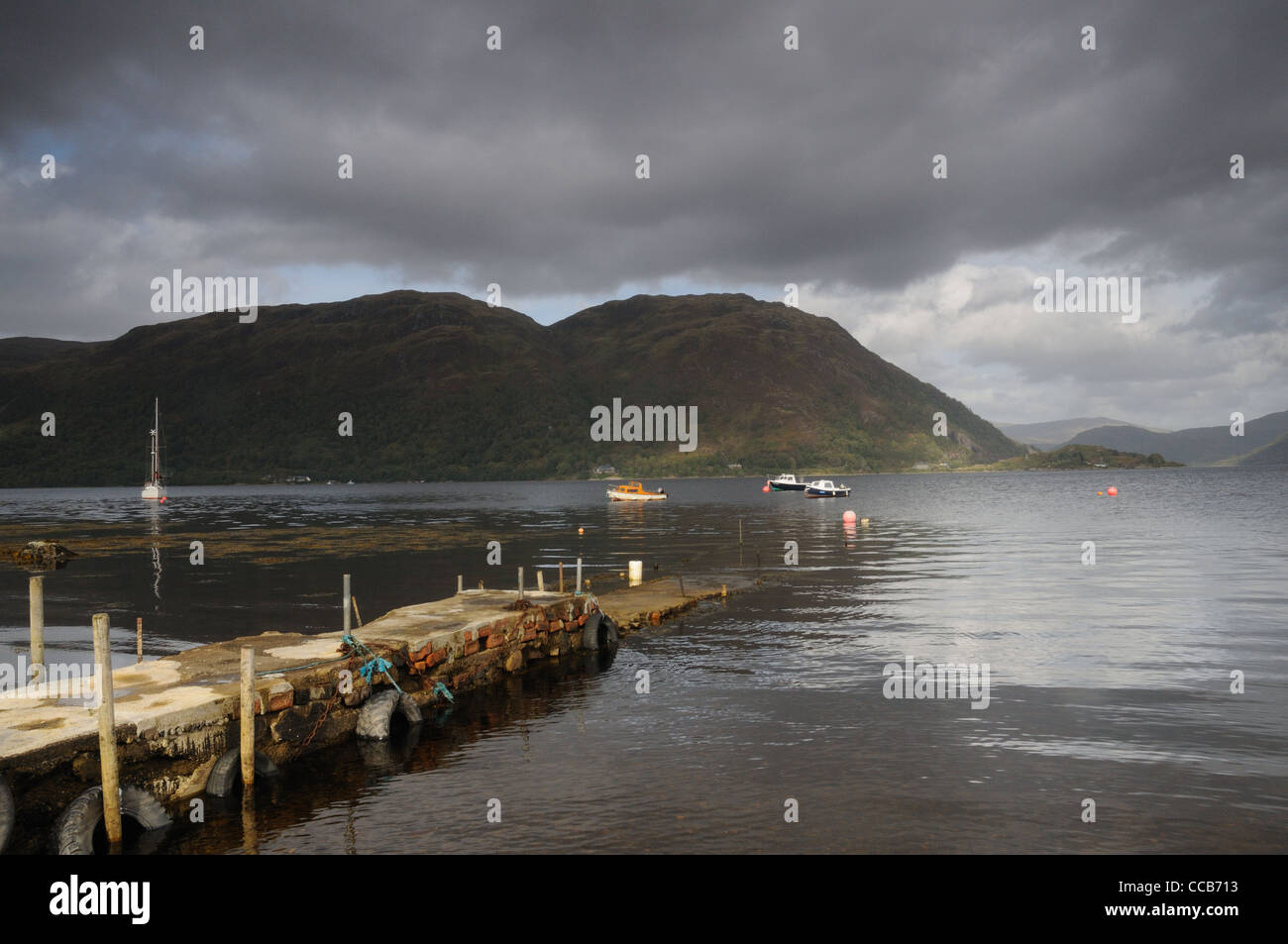 View at Airds Bay looking across Loch Etive to the mountain Na Maoilean, Argyll and Bute, Scotland Stock Photo