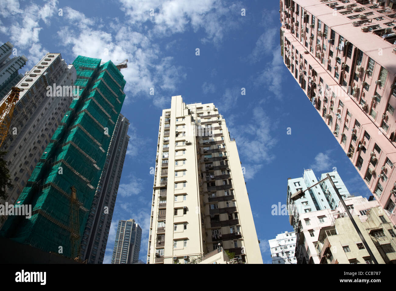high rise hi density closely packed apartment buildings sheung wan hong kong hksar china asia Stock Photo