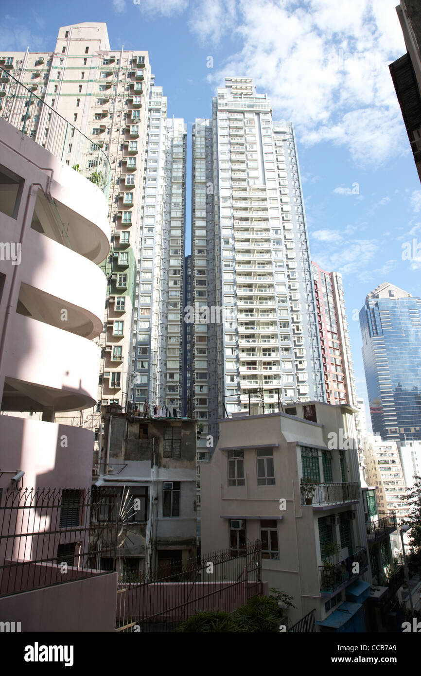 high rise hi density closely packed apartment buildings hong kong hksar china asia Stock Photo