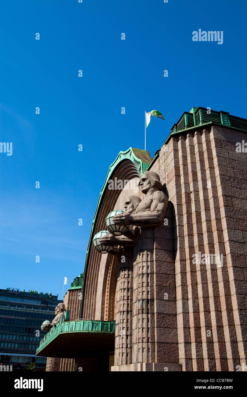 Main railway station in Helsinki, Finland. On a summer day with blue sky. Stock Photo