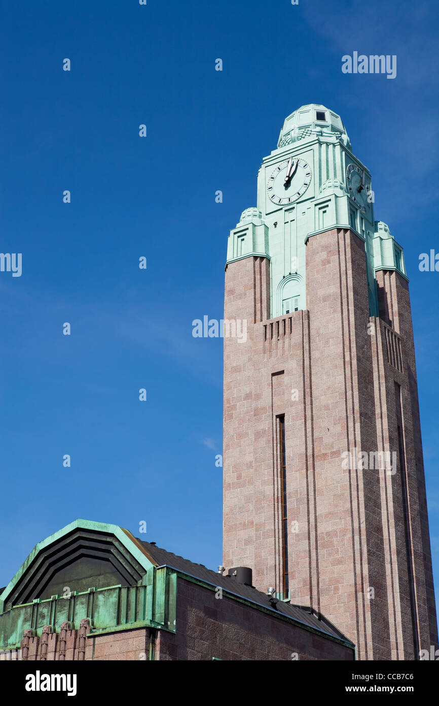 Main railway station in Helsinki, Finland. On a summer day with blue sky. Stock Photo