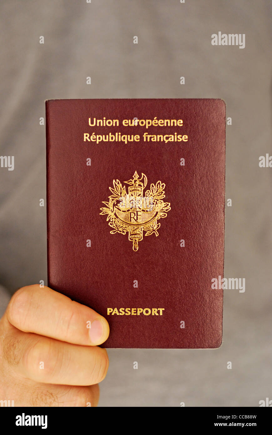 French European passport, close up Stock Photo