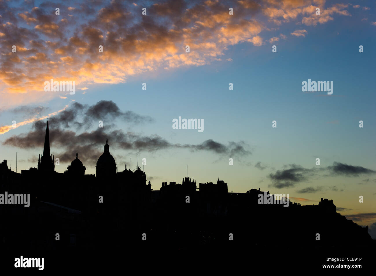 Silhouetted Edinburgh, Scotland, UK, skyline at dusk Stock Photo