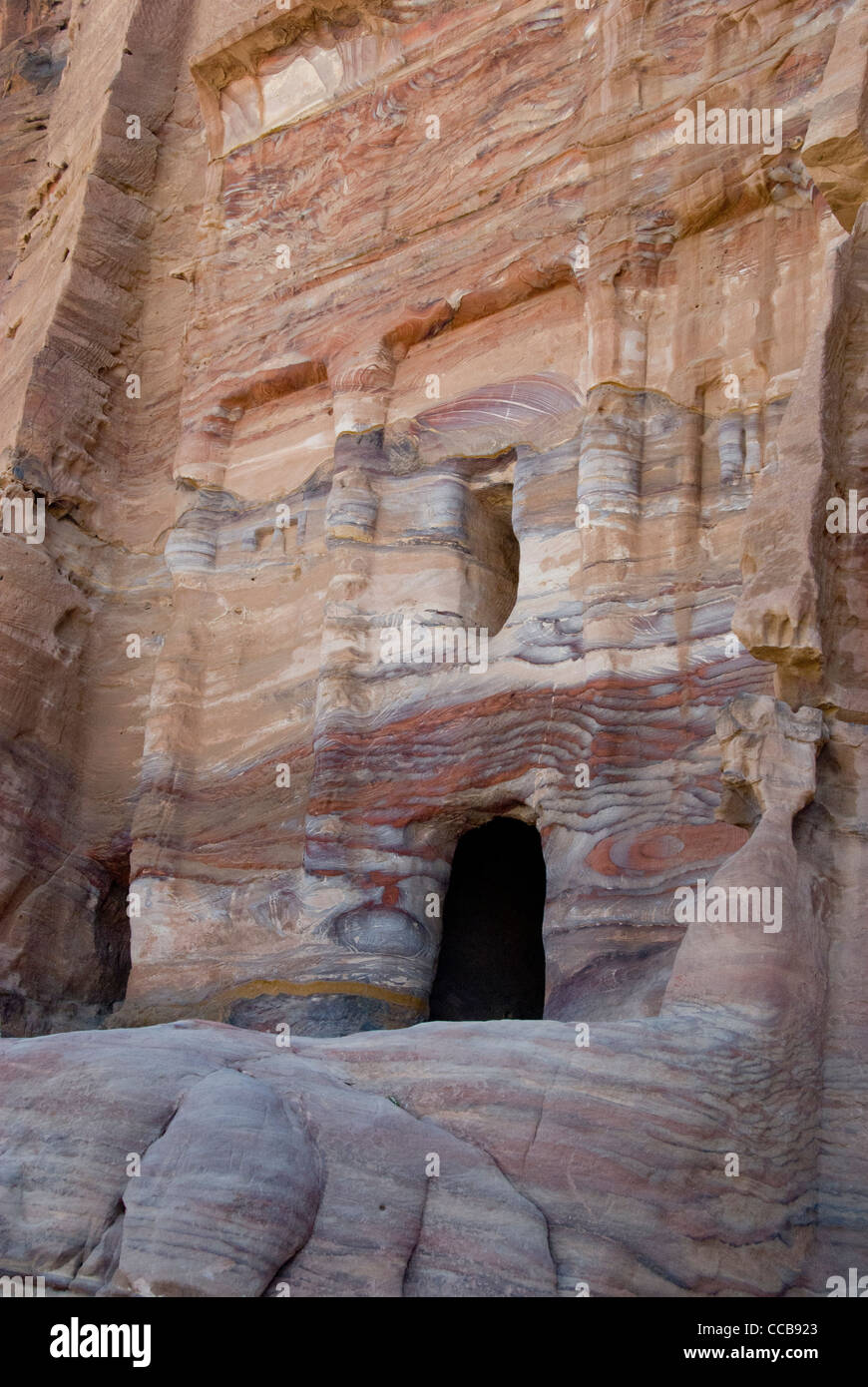 Petra Inscriptions Jordan, Ancient Nabataean city of Petra. The Silk Tomb, named for the ...