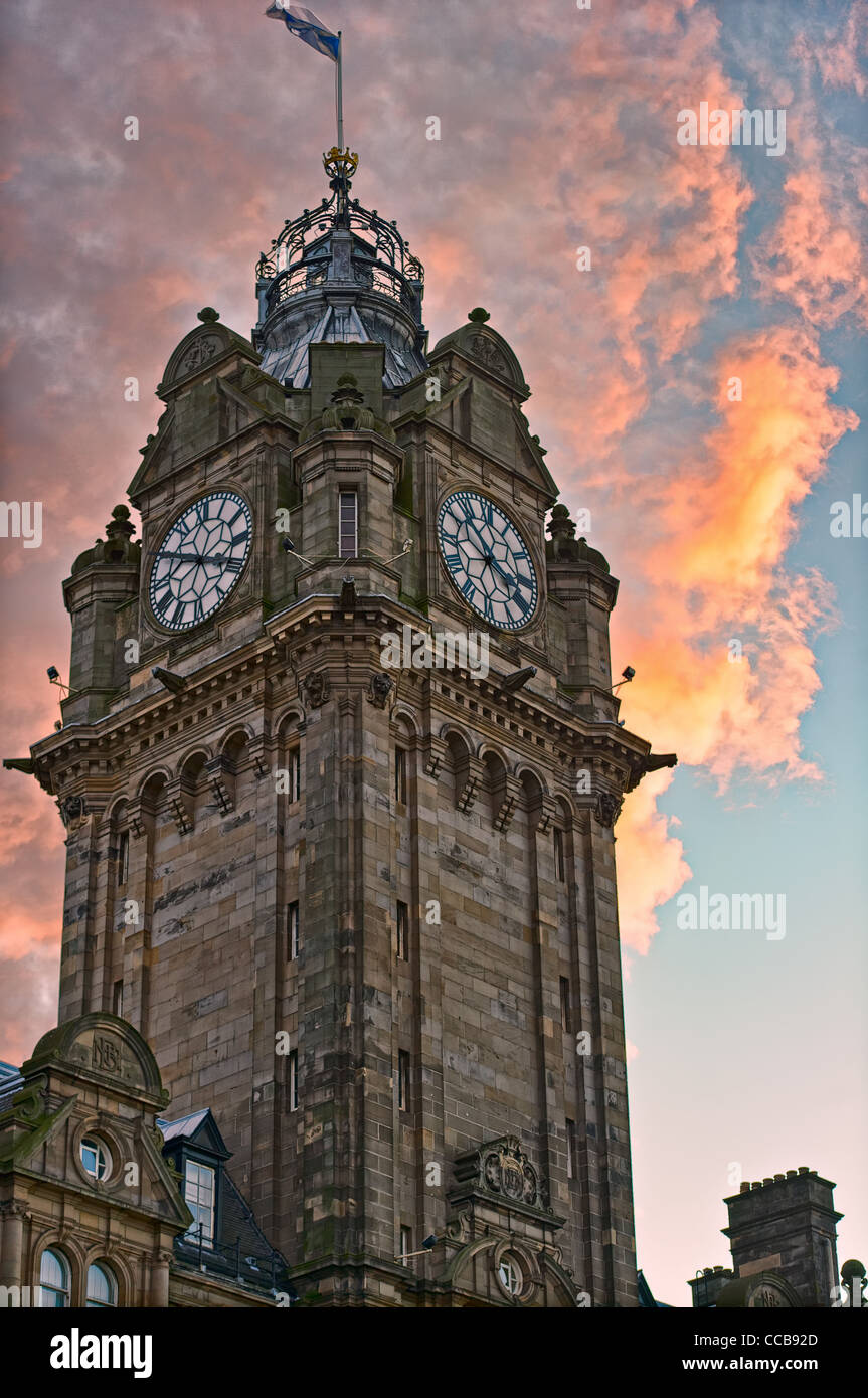 Balmoral (formerly North British) Hotel, Princes Street, Edinburgh, Scotland, UK at dusk Stock Photo