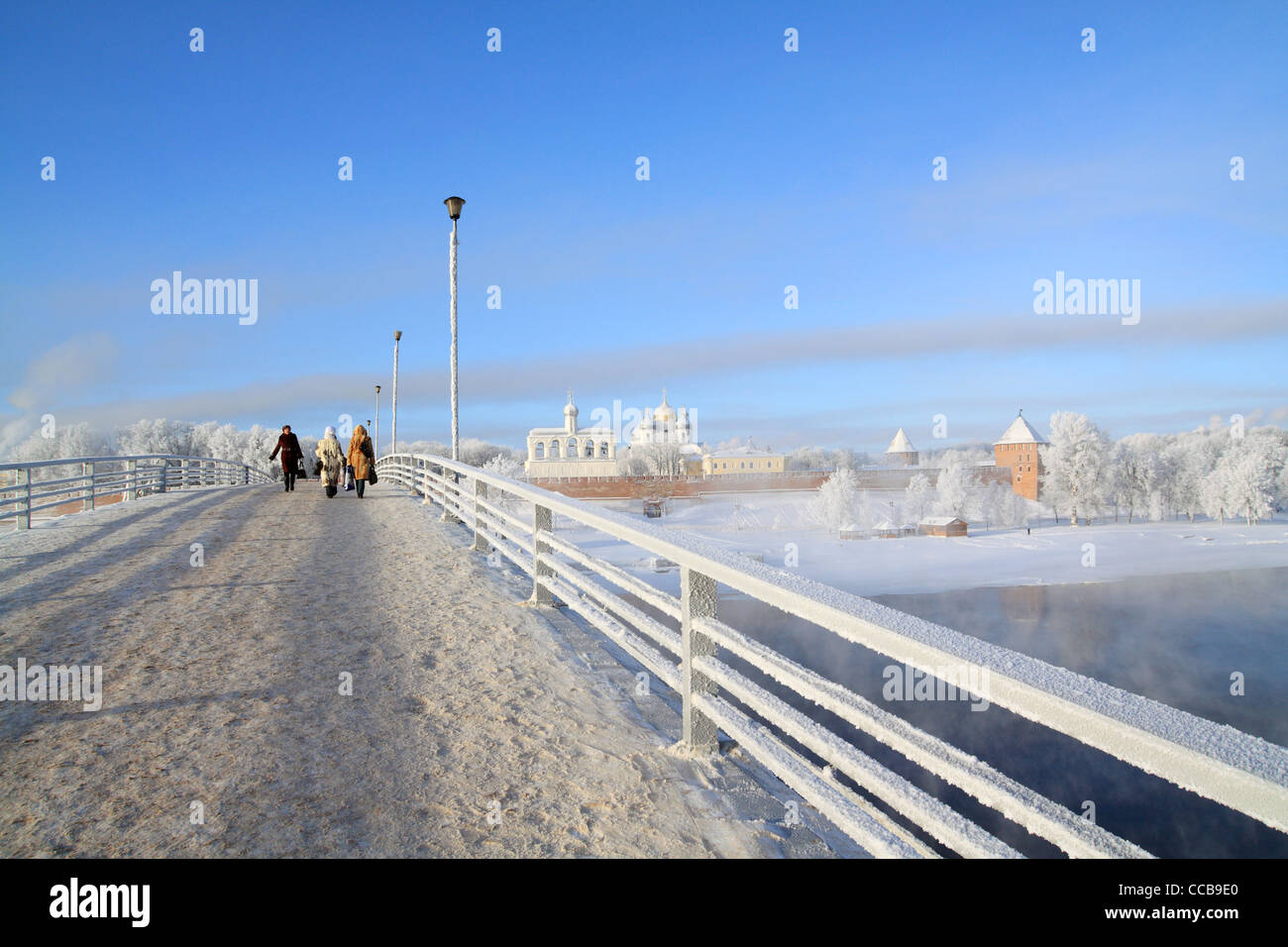 town bridge on cool river Stock Photo