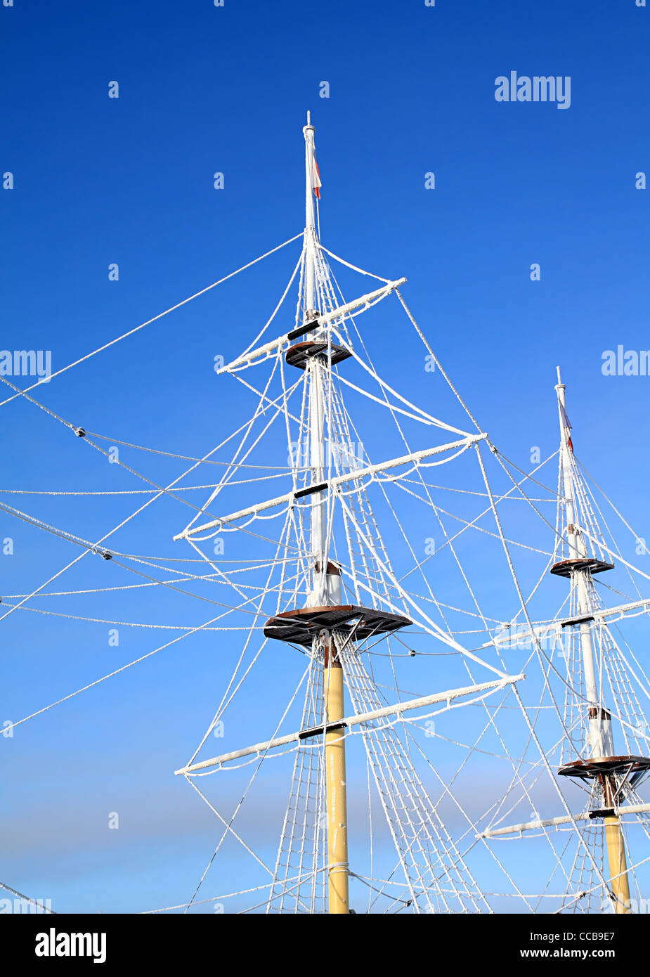 ship masts in ice Stock Photo