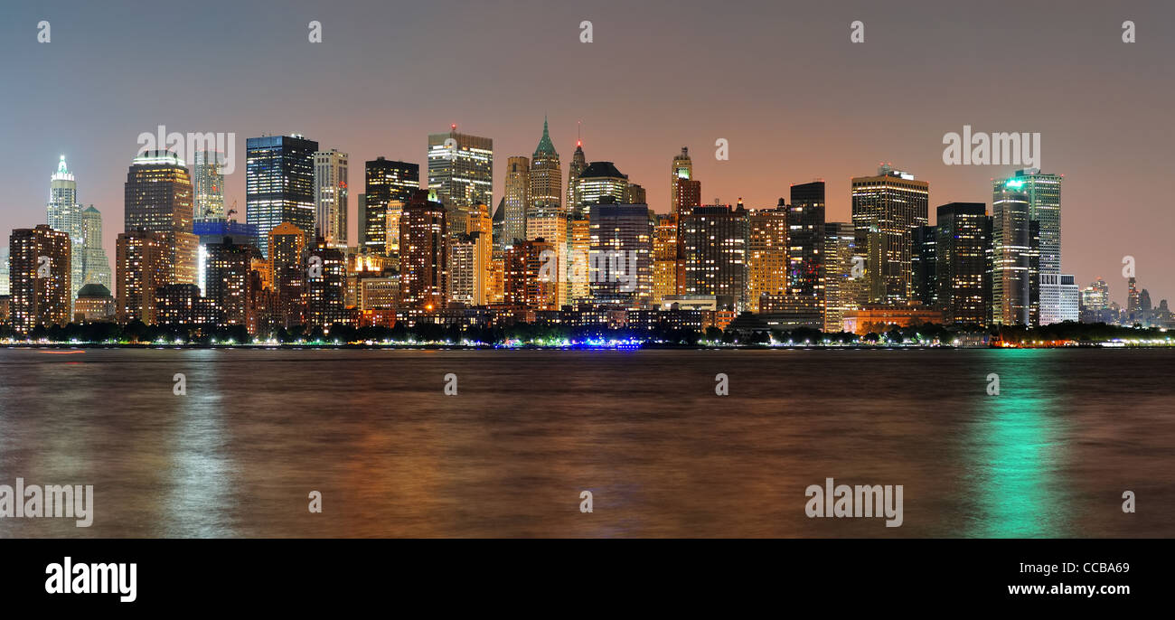 New York City Manhattan downtown skyline at dusk with skyscrapers ...