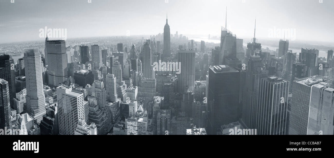 New York City skyline black and white in midtown Manhattan aerial ...