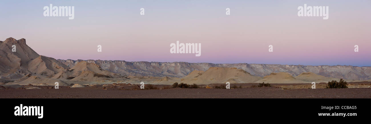 Long panoramic shot of the escarpment at sunset, Dakhla Oasis Egypt  Africa Stock Photo