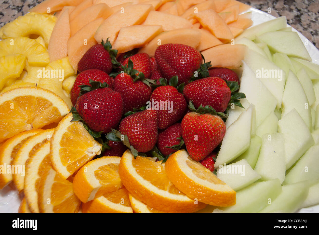 Fresh fruit tray for a brunch. Stock Photo