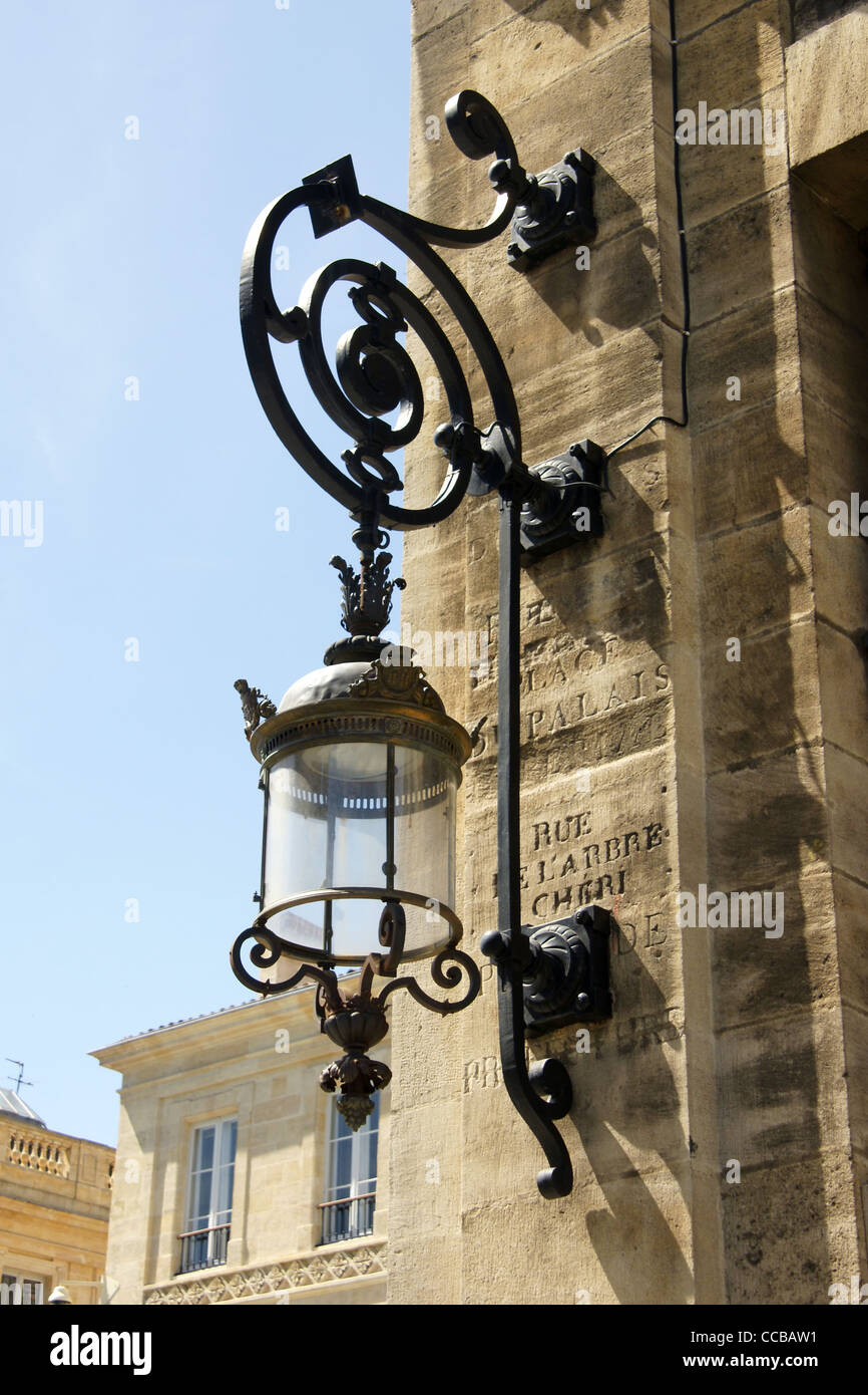 Iron lamp outside Hotel de Ville, Bordeaux Stock Photo