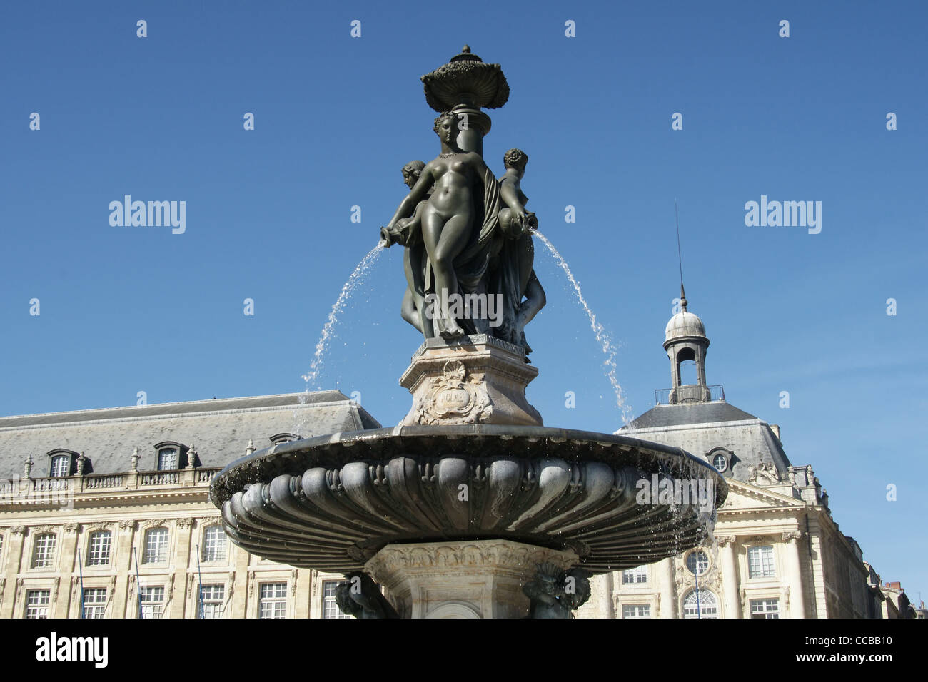 Three Graces Fountain, Place de la Bourse Stock Photo