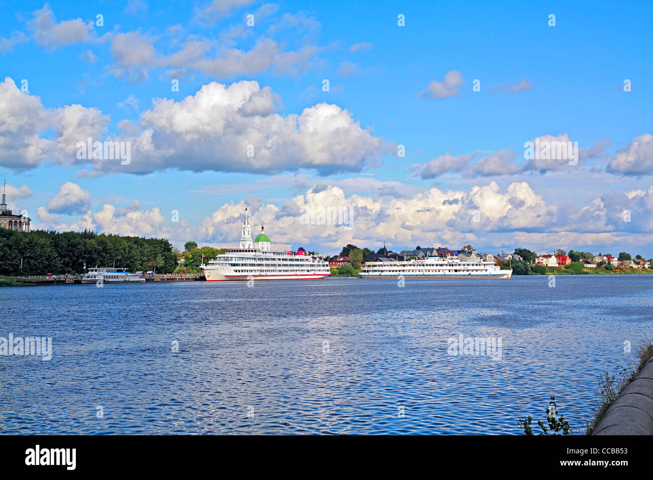 motor ship on pier Stock Photo