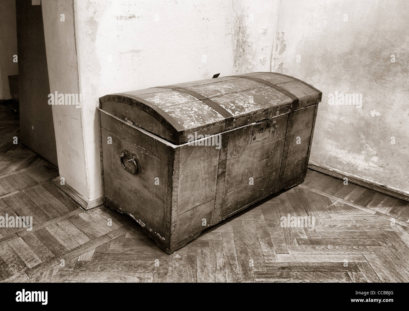 old coffer on dirty floor Stock Photo