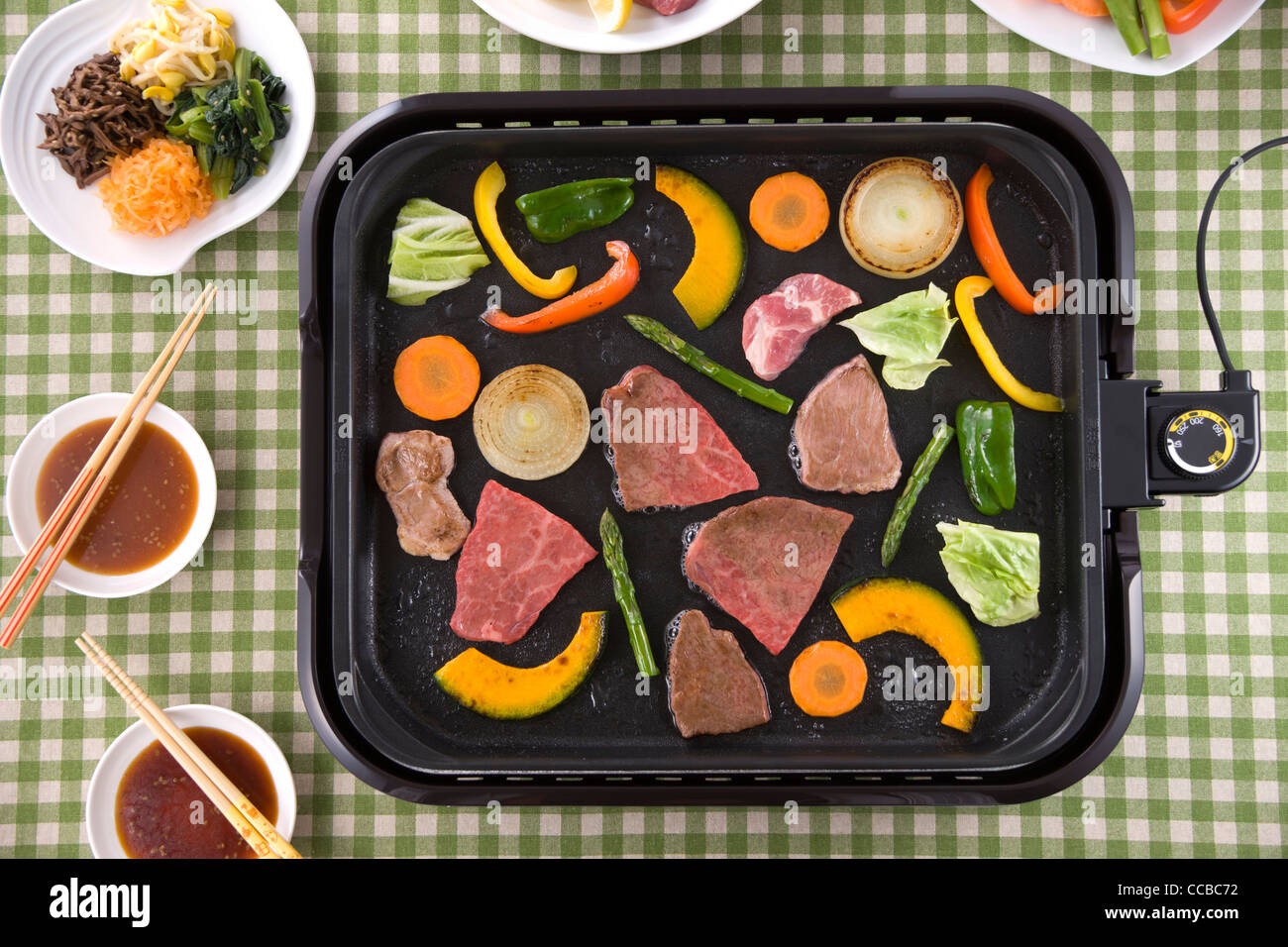 Grilled Beef on Hot Plate Stock Photo