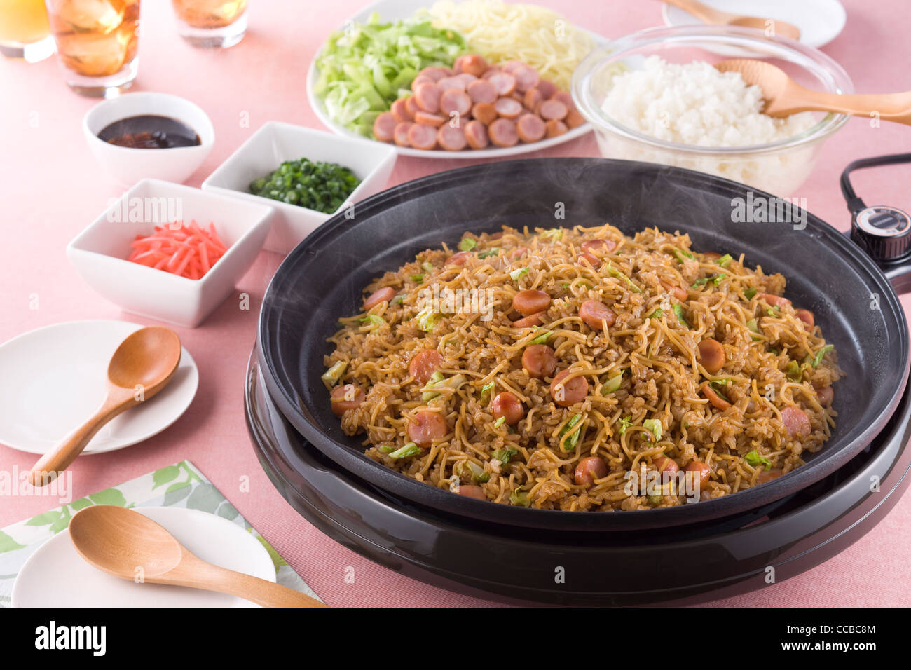 Sobameshi on Hot Plate Stock Photo