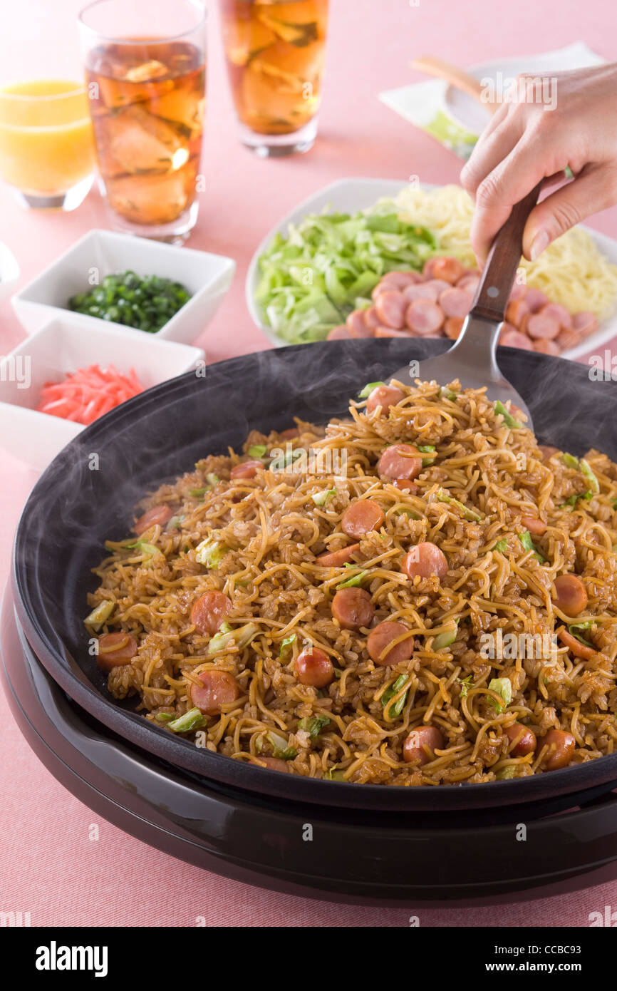 Sobameshi on Hot Plate Stock Photo