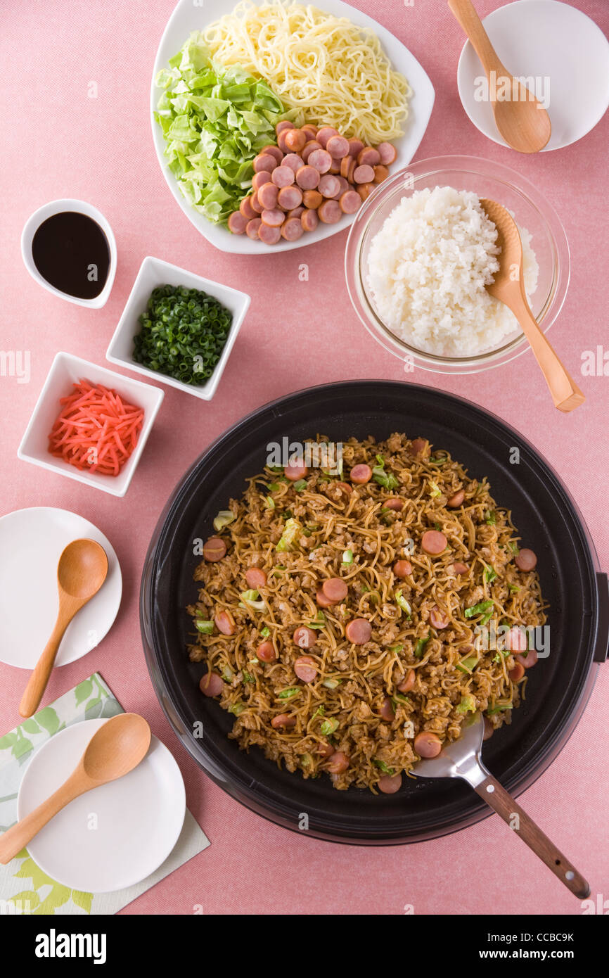 Sobameshi on Hot Plate Stock Photo