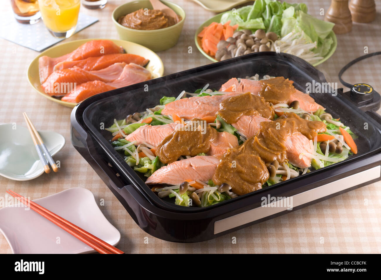 Chanchan-yaki on Hot Plate Stock Photo