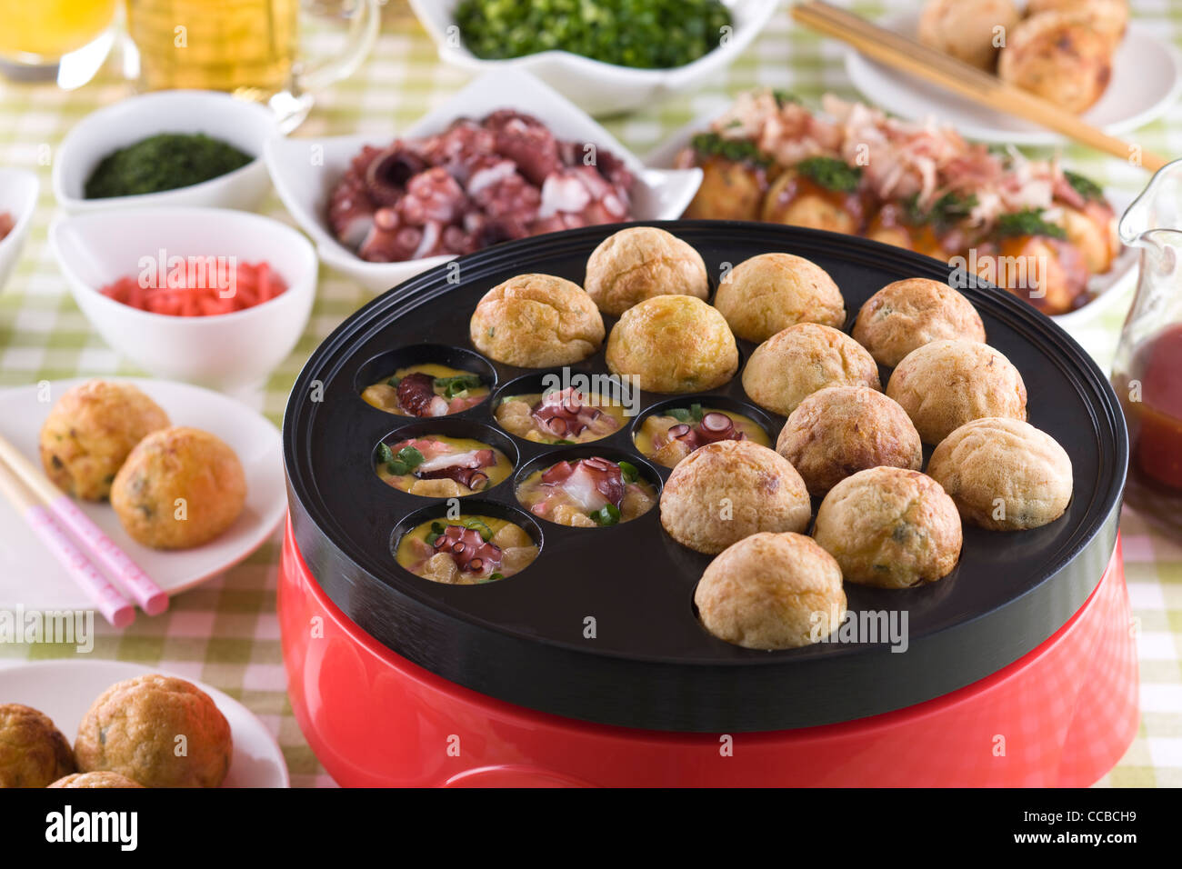 Octopus Ball on Hot Plate Stock Photo