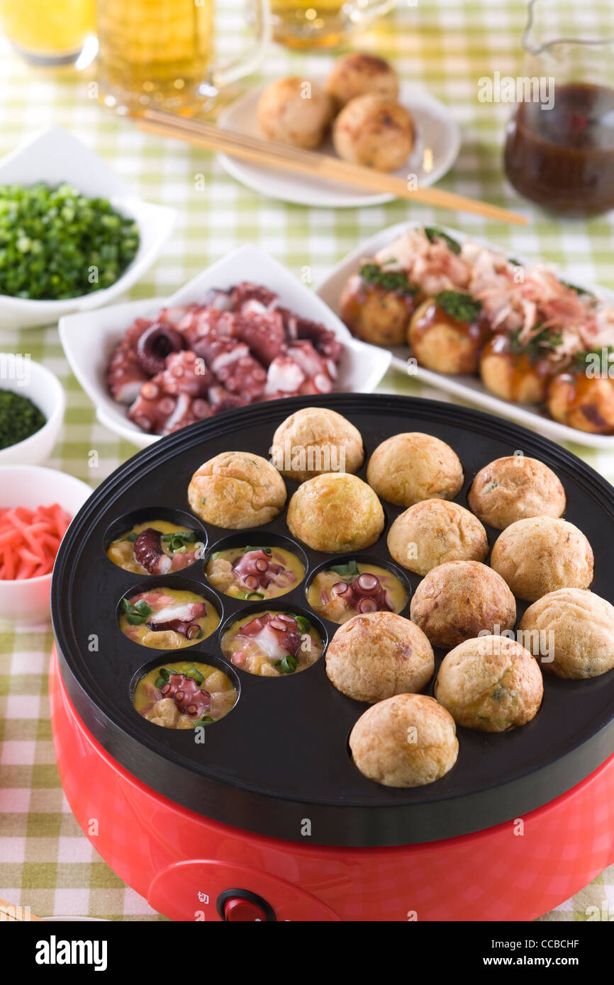 Octopus Ball on Hot Plate Stock Photo